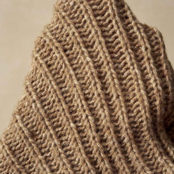 Khaki Casual Women's Off Shoulder Fringe Knit Sweater - Picture 9 of 9